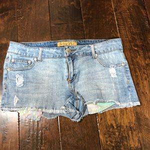 Celebrity Pink Distressed Cut Off Mini Shorts 9